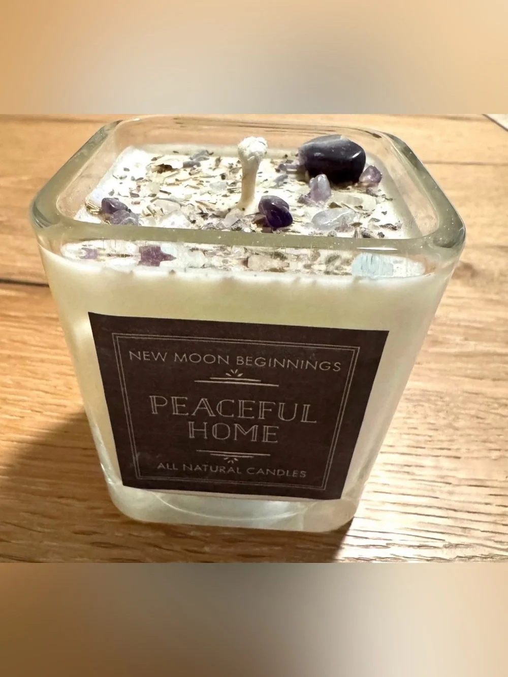 New Moon Beginnings Peaceful Home Crystal Soy Glass Candle 7.5 ounce New